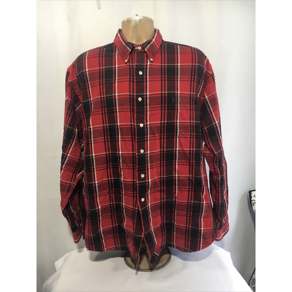 Polo Ralph Lauren Mens XL Black Red Plaid Heavy Flannel Shirt